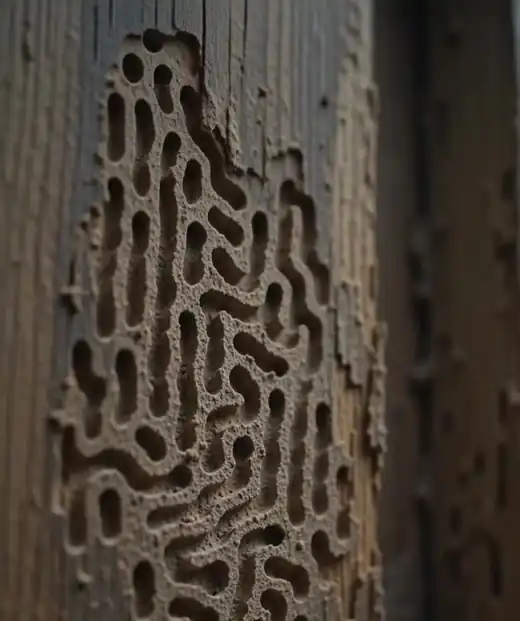 Wood hollowed out by termites from the inside